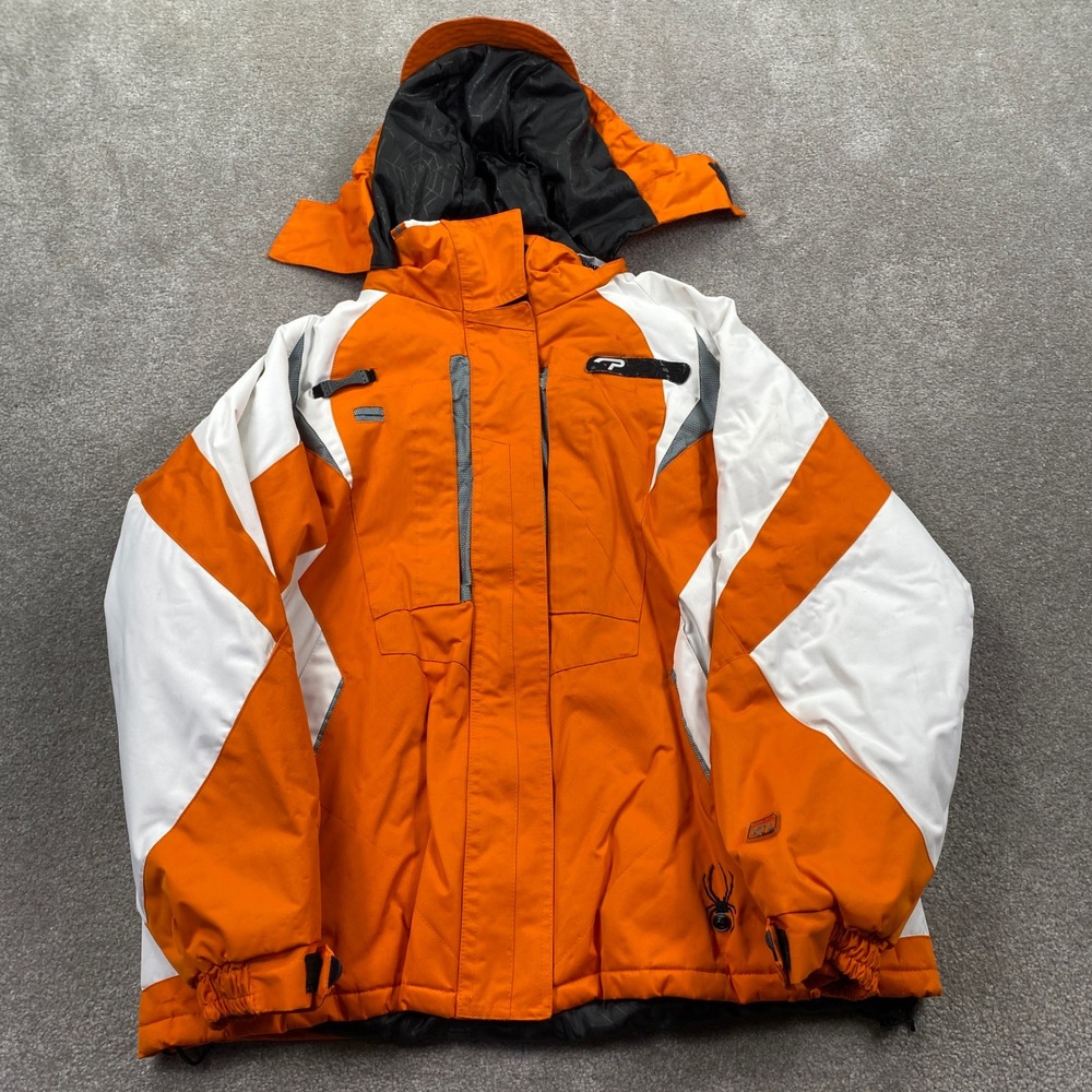 Spyder Static Ski Jacket Women XXL Orange White Colorblock Hooded Insulated